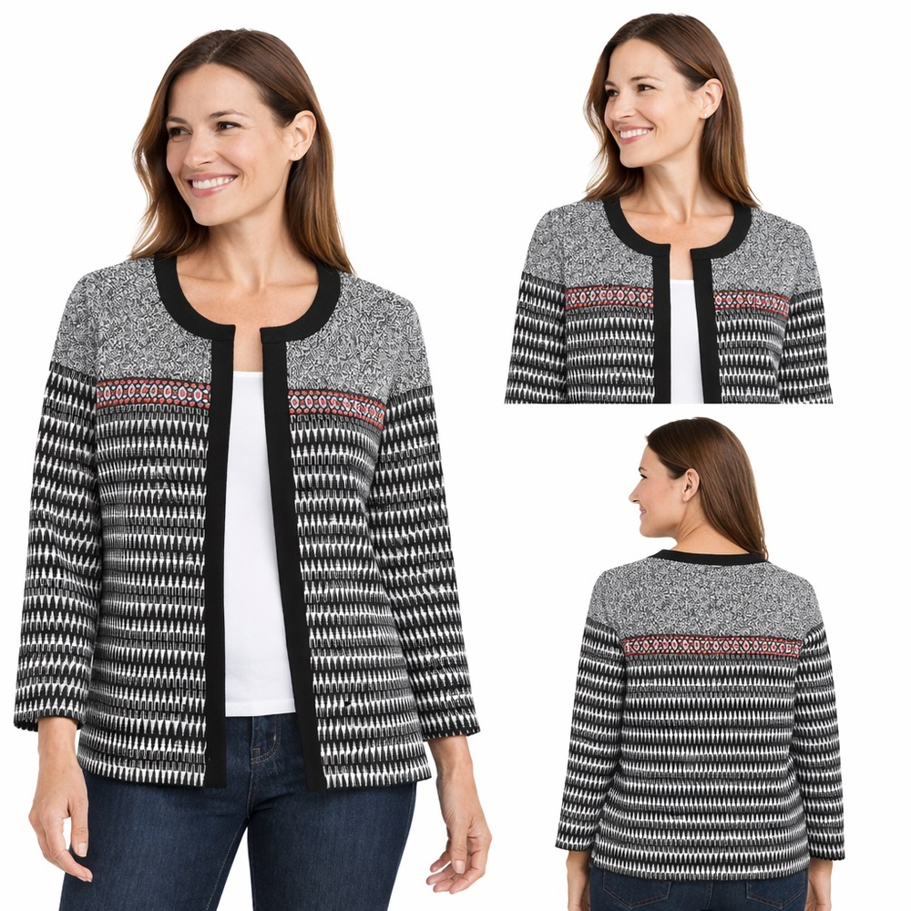 Southwestern‎ Geometric Open Front Cardigan Tribal Knit Jacket M/L